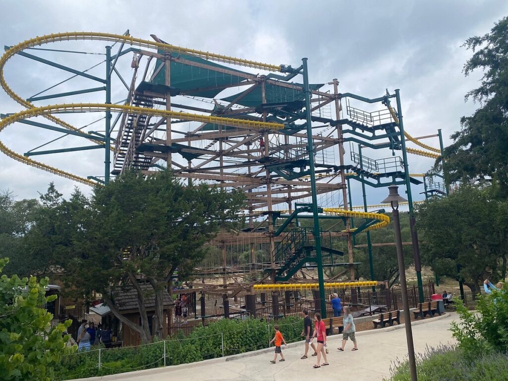 Picture shows the massive Twisted Trails Rope and Obstacle course at Natural Bridge Caverns in San Antonio.